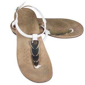 Vionic Miami White And Gold Metal T Strap Sandals Summer Podiatrist Designed